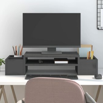 Monitorstandaard 70x27,5x15 cm massief grenenhout grijs 1
