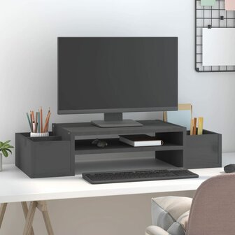 Monitorstandaard 70x27,5x15 cm massief grenenhout grijs 3