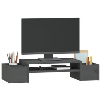 Monitorstandaard 70x27,5x15 cm massief grenenhout grijs 4