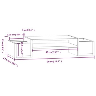 Monitorstandaard 70x27,5x15 cm massief grenenhout grijs 8
