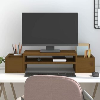 Monitorstandaard 70x27,5x15 cm massief grenenhout honingbruin 1