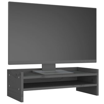 Monitorstandaard 50x24x16 cm massief grenenhout grijs 4