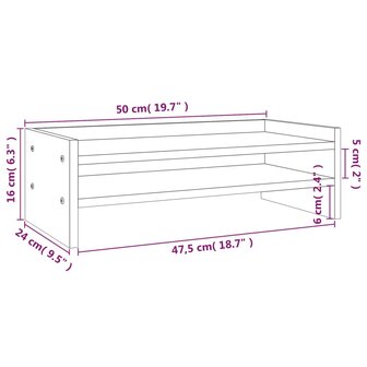 Monitorstandaard 50x24x16 cm massief grenenhout grijs 8