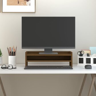 Monitorstandaard 50x24x16 cm massief grenenhout honingbruin 1
