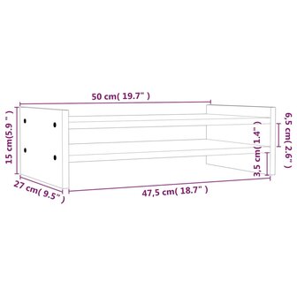Monitorstandaard 50x27x15 cm massief grenenhout wit 8
