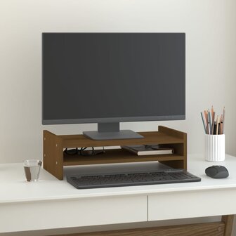 Monitorstandaard 50x27x15 cm massief grenenhout honingbruin 1