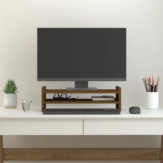 Monitorstandaard 50x27x15 cm massief grenenhout honingbruin 3