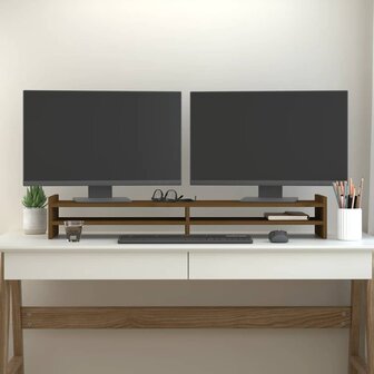 Monitorstandaard 100x27x15 cm massief grenenhout honingbruin 3