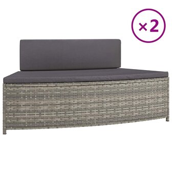 Spa-bankjes met kussens 2 st poly rattan grijs 2