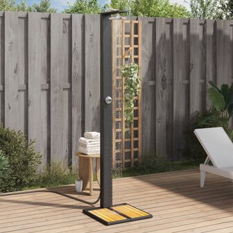 Buitendouche 50x55x224 cm poly rattan en acaciahout zwart 1