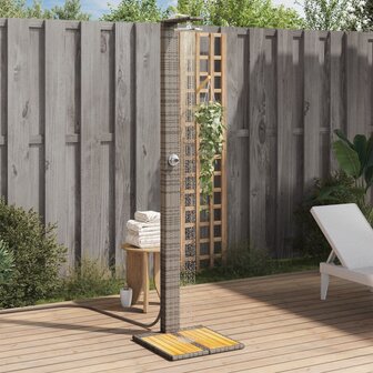 Buitendouche 50x55x224 cm poly rattan en acaciahout grijs 1