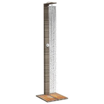 Buitendouche 50x55x224 cm poly rattan en acaciahout grijs 4