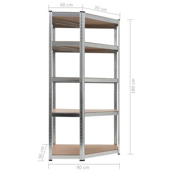 Hoekrek 5-laags staal en bewerkt hout zilverkleurig 8