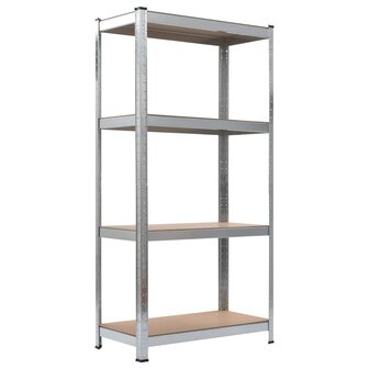 Opbergrek 4-laags 2 st staal &amp; bewerkt hout zilverkleurig 3