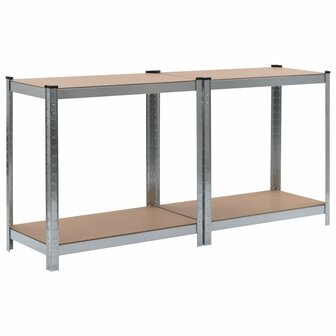 Opbergrek 4-laags 2 st staal &amp; bewerkt hout zilverkleurig 6