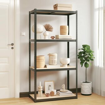 Opbergrek 4-laags staal en bewerkt hout antracietkleurig 1