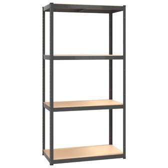 Opbergrek 4-laags staal en bewerkt hout antracietkleurig 2