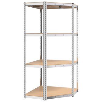 Hoekrek 4-laags staal en bewerkt hout zilverkleurig 2