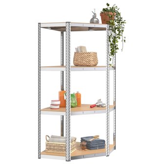 Hoekrek 4-laags staal en bewerkt hout zilverkleurig 3