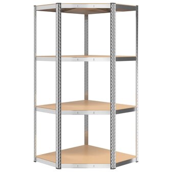 Hoekrek 4-laags staal en bewerkt hout zilverkleurig 4