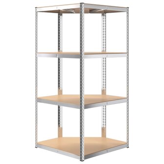 Hoekrek 4-laags staal en bewerkt hout zilverkleurig 6