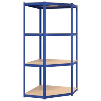 Hoekrek 4-laags staal en bewerkt hout blauw 2