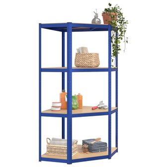 Hoekrek 4-laags staal en bewerkt hout blauw 3