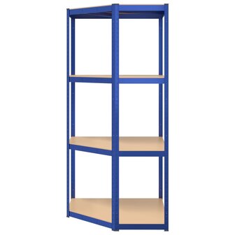 Hoekrek 4-laags staal en bewerkt hout blauw 5