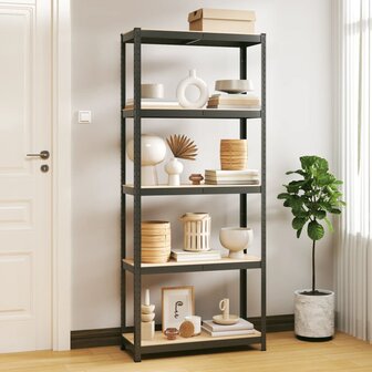 Opbergrek 5-laags staal &amp; bewerkt hout antracietkleurig 1