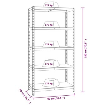 Opbergrek 5-laags staal &amp; bewerkt hout antracietkleurig 9