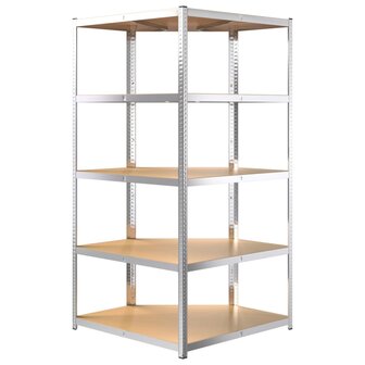 Hoekrek robuust 5-laags staal en bewerkt hout zilverkleurig 6