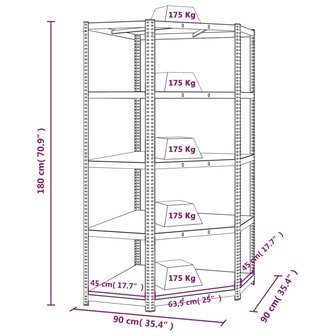 Hoekrek robuust 5-laags staal en bewerkt hout zilverkleurig 9