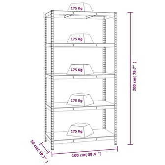 Opbergrek 5-laags staal en bewerkt hout zilverkleurig 9