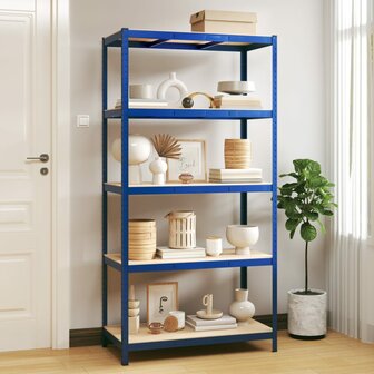 Opbergrek 5-laags staal en bewerkt hout blauw 1