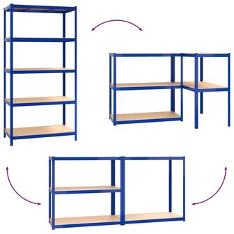 Opbergrek 5-laags staal en bewerkt hout blauw 8