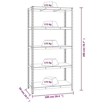 Opbergrek 5-laags staal en bewerkt hout antracietkleurig 9