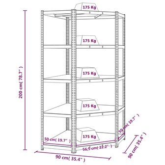 Hoekrek 5-laags staal en bewerkt hout zilverkleurig 9