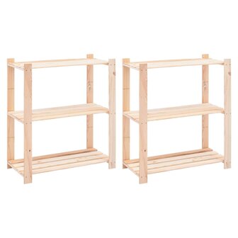 Opbergrekken 3-laags 2 st 80x38x90 cm massief grenenhout 150 kg 1