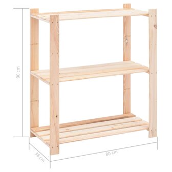 Opbergrekken 3-laags 2 st 80x38x90 cm massief grenenhout 150 kg 8