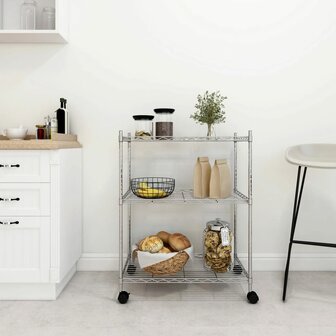 Opbergrek met wielen 3-laags 150 kg 60x35x81 cm chroomkleurig 1