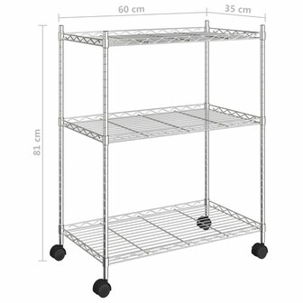 Opbergrek met wielen 3-laags 150 kg 60x35x81 cm chroomkleurig 7