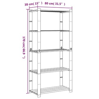 Opbergrek 5-laags 80x38x170 cm massief grenenhout grijs 7