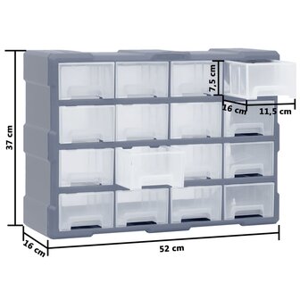 Organiser met 16 medium lades 52x16x37 cm 9