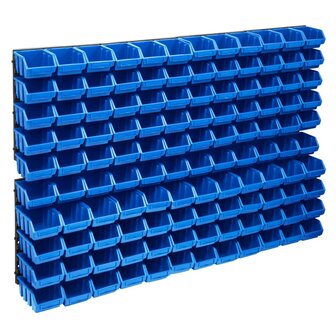 128-delige Opslagbakkenset met wandpanelen blauw en zwart 1