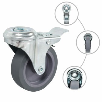 Zwenkwielen met boutgaten en dubbele remmen 4 st 75 mm 2