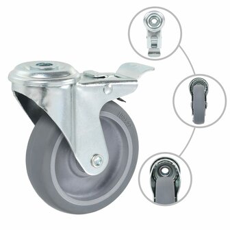 Zwenkwielen met boutgaten en dubbele remmen 4 st 100 mm 2