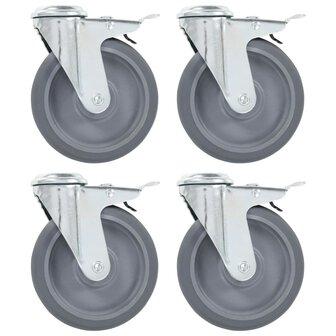 Zwenkwielen met boutgaten en dubbele remmen 4 st 125 mm 1