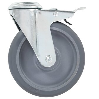 Zwenkwielen met boutgaten en dubbele remmen 4 st 125 mm 4