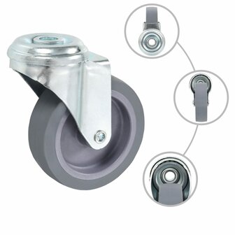 8 st Zwenkwielen met boutgaten 75 mm 2