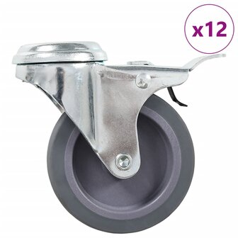 12 st Zwenkwielen met boutgaten 75 mm 1